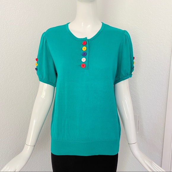 yves saint laurent green short sleeve sweater - Picture 1 of 8
